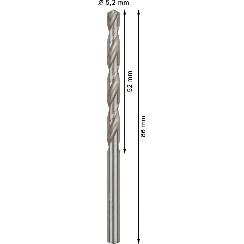 Broca helicoidal PRO Metal HSS-G, longitud estándar, 5,2 x 52 x 86 mm, 10 unidades