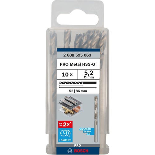 Broca helicoidal PRO Metal HSS-G, longitud estándar, 5,2 x 52 x 86 mm, 10 unidades
