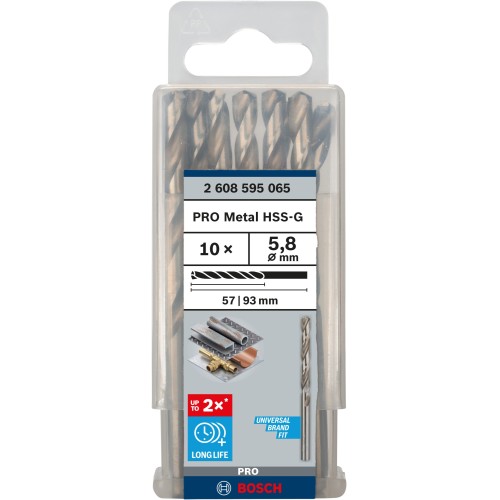 Broca helicoidal PRO Metal HSS-G, longitud estándar, 5,8 x 57 x 93 mm, 10 unidades