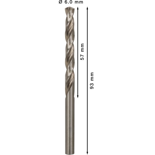 Broca helicoidal PRO Metal HSS-G, longitud estándar, 6 x 57 x 93 mm, 10 unidades
