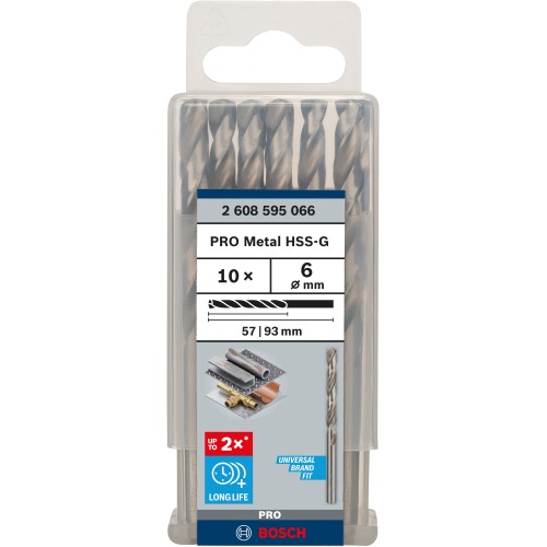 Broca helicoidal PRO Metal HSS-G, longitud estándar, 6 x 57 x 93 mm, 10 unidades