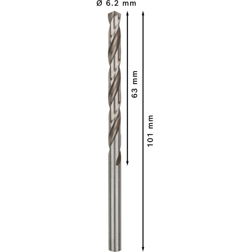 Broca helicoidal PRO Metal HSS-G, longitud estándar, 6,2 x 63 x 101 mm, 10 unidades