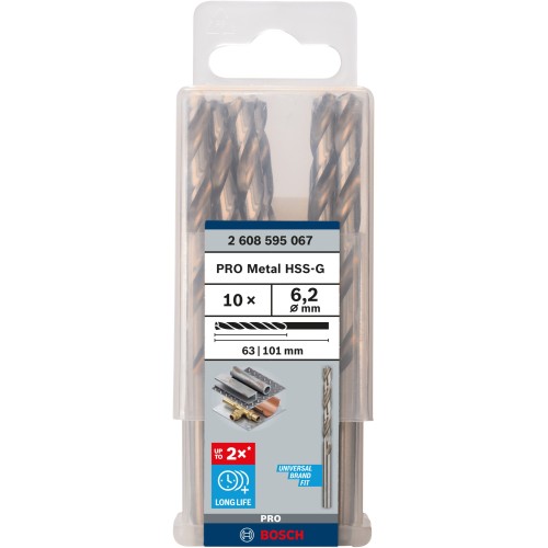 Broca helicoidal PRO Metal HSS-G, longitud estándar, 6,2 x 63 x 101 mm, 10 unidades