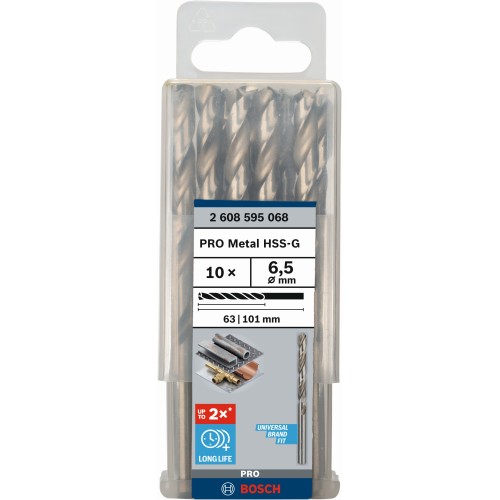 Broca helicoidal PRO Metal HSS-G, longitud estándar, 6,5 x 63 x 101 mm, 10 unidades
