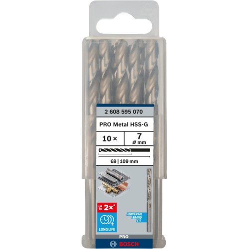 Broca helicoidal PRO Metal HSS-G, longitud estándar, 7 x 69 x 109 mm, 10 unidades