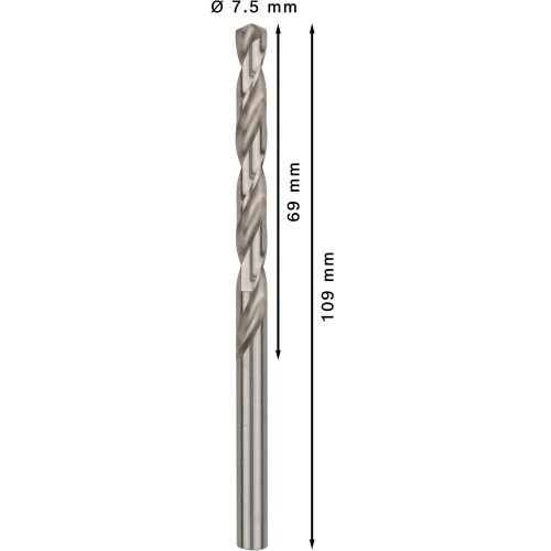 Broca helicoidal PRO Metal HSS-G, longitud estándar, 7,5 x 69 x 109 mm, 10 unidades