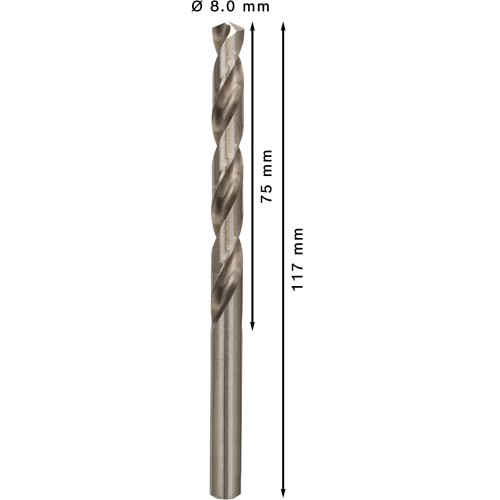 Broca helicoidal PRO Metal HSS-G, longitud estándar, 8 x 75 x 117 mm, 5 unidades