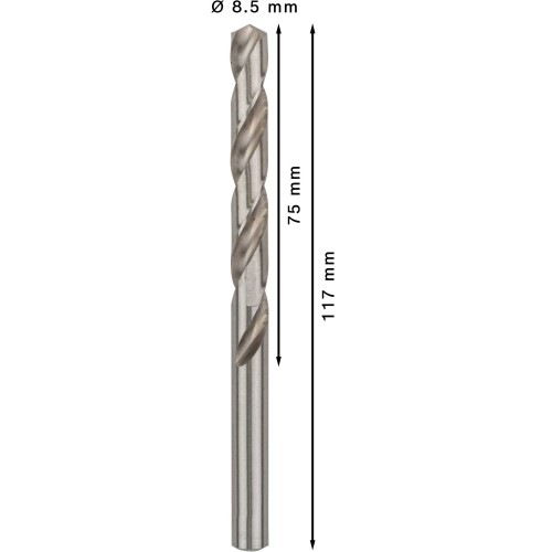 Broca helicoidal PRO Metal HSS-G, longitud estándar, 8,5 x 75 x 117 mm, 5 unidades