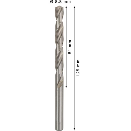 Broca helicoidal PRO Metal HSS-G, longitud estándar, 8,8 x 81 x 125 mm, 5 unidades