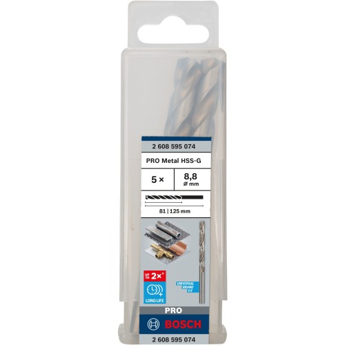 Broca helicoidal PRO Metal HSS-G, longitud estándar, 8,8 x 81 x 125 mm, 5 unidades