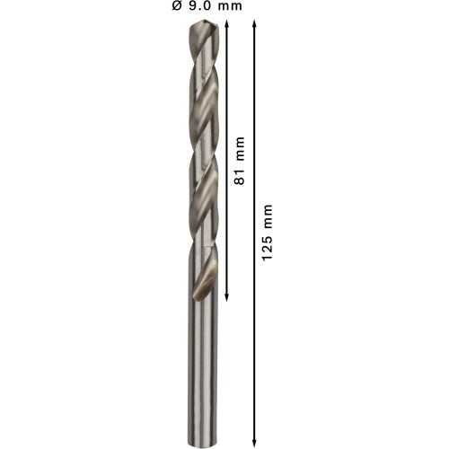 Broca helicoidal PRO Metal HSS-G, longitud estándar, 9 x 81 x 125 mm, 5 unidades