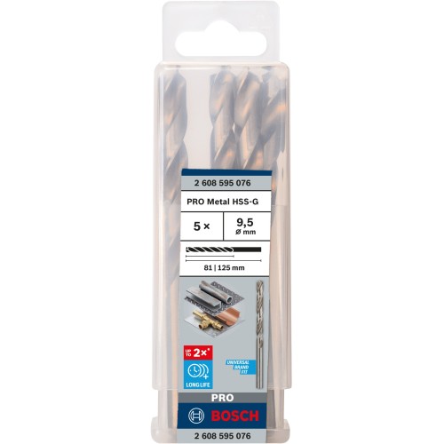 Broca helicoidal PRO Metal HSS-G, longitud estándar, 9,5 x 81 x 125 mm, 5 unidades