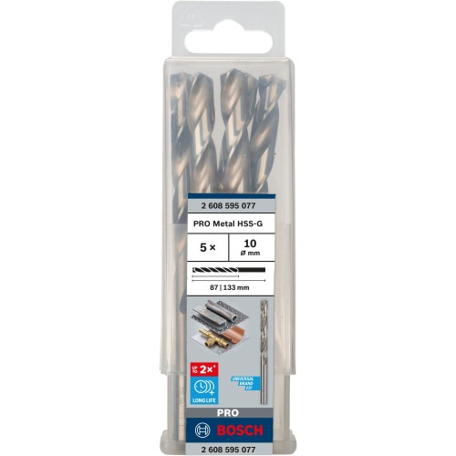 Broca helicoidal PRO Metal HSS-G, longitud estándar, 10 x 87 x 133 mm, 5 unidades