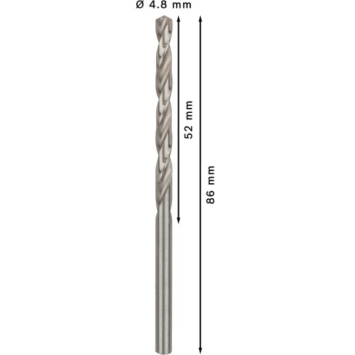 Broca helicoidal PRO Metal HSS-G, longitud estándar, 4,8 x 52 x 86 mm, 10 unidades