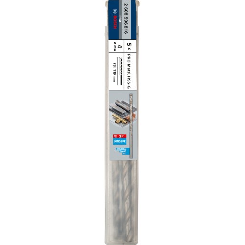 Broca helicoidal PRO Metal HSS-G larga, 4 x 78 x 119 mm, 5 unidades