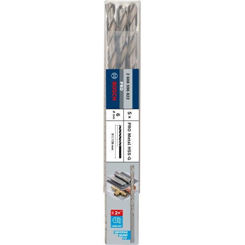 Broca helicoidal PRO Metal HSS-G larga, 6 x 91 x 139 mm, 5 unidades