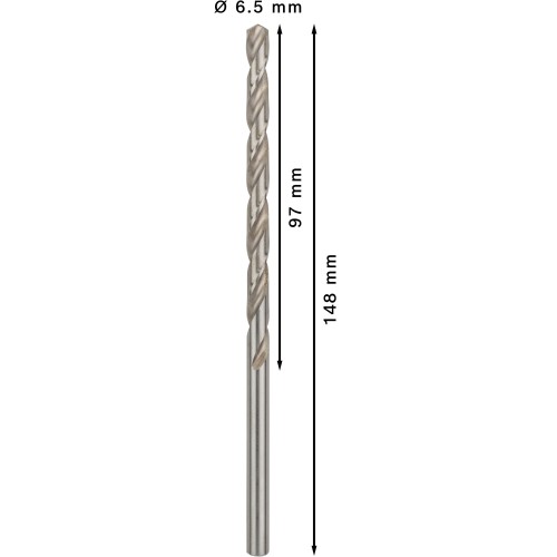 Broca helicoidal PRO Metal HSS-G larga, 6,5 x 97 x 148 mm, 5 unidades