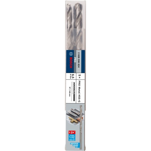 Broca helicoidal PRO Metal HSS-G larga, 6,5 x 97 x 148 mm, 5 unidades