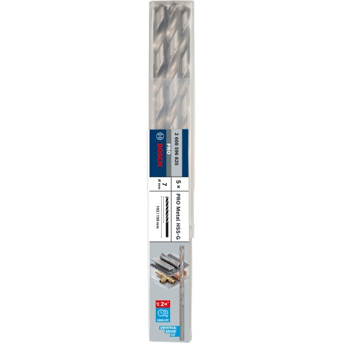 Broca helicoidal PRO Metal HSS-G larga, 7 x 102 x 156 mm, 5 unidades