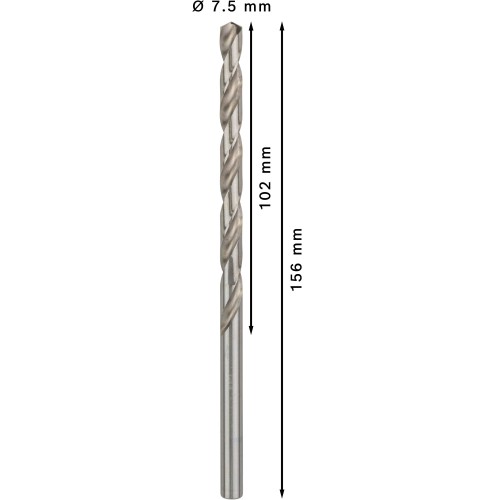 Broca helicoidal PRO Metal HSS-G larga, 7,5 x 102 x 156 mm, 5 unidades