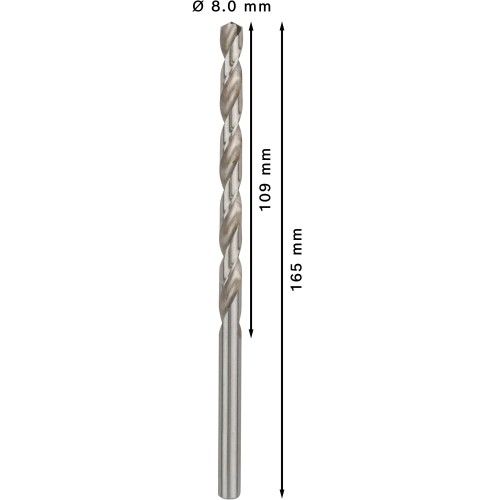 Broca helicoidal PRO Metal HSS-G larga, 8 x 109 x 165 mm, 5 unidades