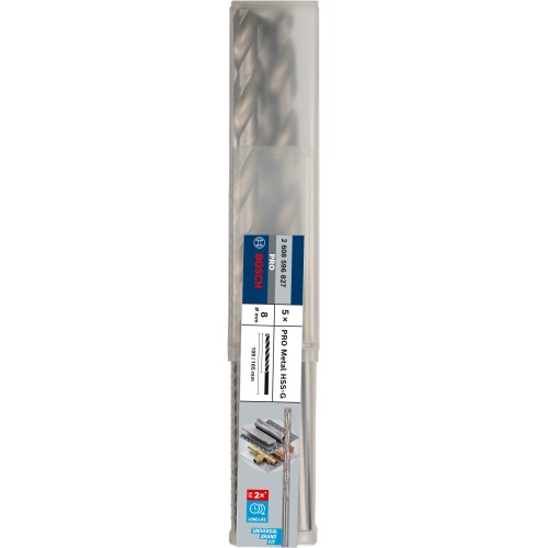 Broca helicoidal PRO Metal HSS-G larga, 8 x 109 x 165 mm, 5 unidades