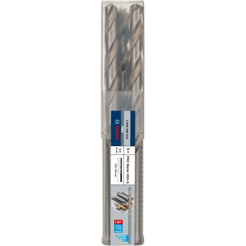 Broca helicoidal PRO Metal HSS-G larga, 11 x 128 x 195 mm, 5 unidades