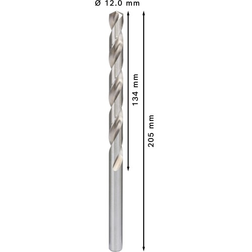 Broca helicoidal PRO Metal HSS-G larga, 12 x 134 x 205 mm, 5 unidades