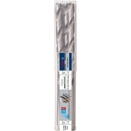 Broca helicoidal PRO Metal HSS-G larga, 12 x 134 x 205 mm, 5 unidades