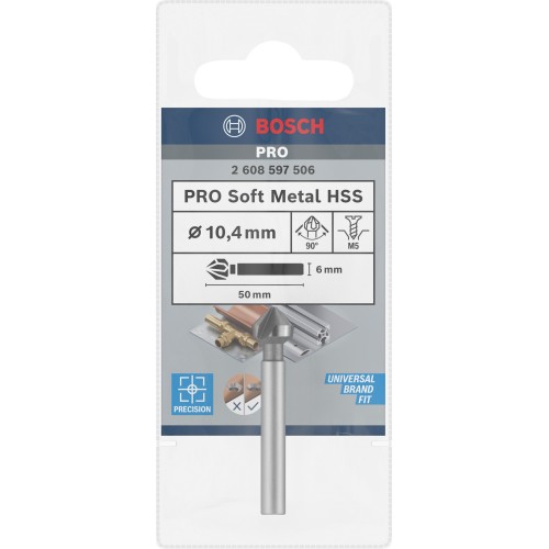 Broca avellanadora PRO Soft Metal HSS, 10,4 x 50 mm, M5