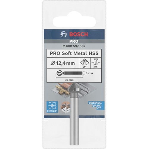 Broca avellanadora PRO Soft Metal HSS, 12,4 x 56 mm, M6