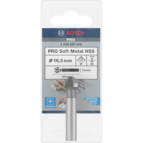 Broca avellanadora PRO Soft Metal HSS, 16,5 x 60 mm, M8