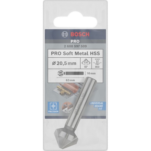 Broca avellanadora PRO Soft Metal HSS, 20,5 x 63 mm, M10
