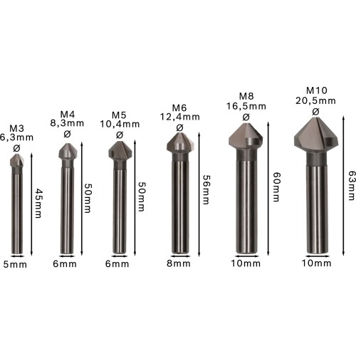 Set de brocas avellanadoras PRO Soft Metal HSS, 6 uds.
