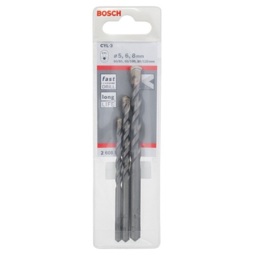 Set de brocas para hormigón CYL-3, 3 unidades, de 5/6/8 mm