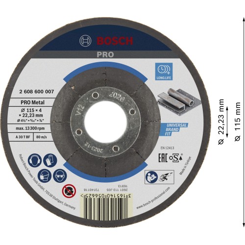 Disco de desbaste PRO Metal, 115 x 4 x 22,23 mm