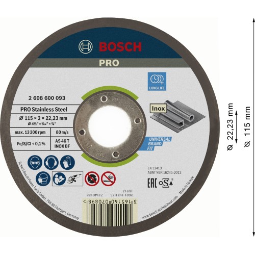 Disco de corte PRO Stainless Steel, 115 x 2 x 22,23 mm