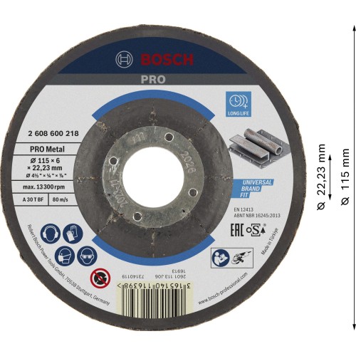 Disco de desbaste PRO Metal, 115 x 6 x 22,23 mm, oSa