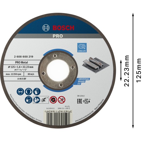 Disco de corte abrasivo PRO Metal, 125 x 1,6 x 22,23 mm, oSa