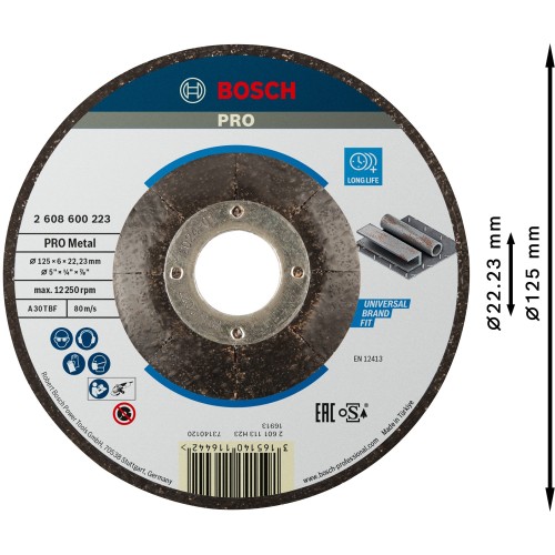 Disco de desbaste PRO Metal, 125 x 6 x 22,23 mm, oSa