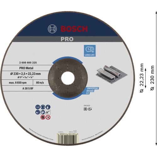 Disco de corte abrasivo PRO Metal, 230 x 2,5 x 22,23 mm, oSa