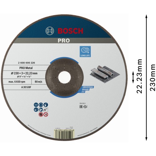 Disco de corte abrasivo PRO Metal, 230 x 3 x 22,23 mm, oSa