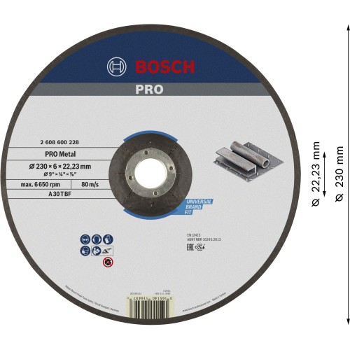 Disco de desbaste PRO Metal, 230 x 6 x 22,23 mm, oSa