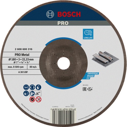 Disco de corte abrasivo PRO Metal, 180 x 3 x 22,23 mm, oSa