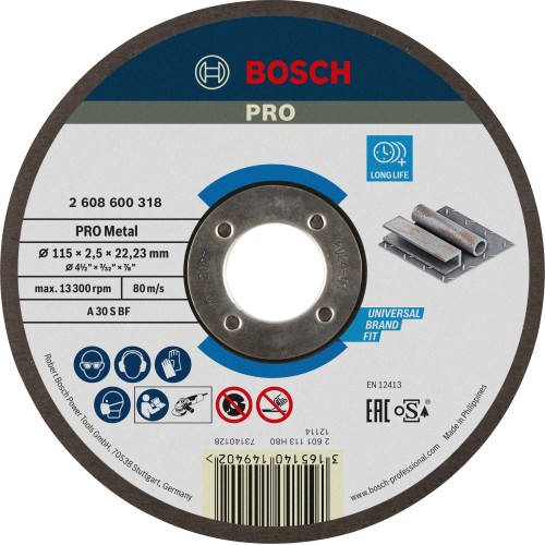 Disco de corte abrasivo PRO Metal, 115 x 2,5 x 22,23 mm, oSa