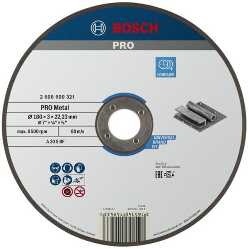 Disco de corte abrasivo PRO Metal, 180 x 3 x 22,23 mm, oSa