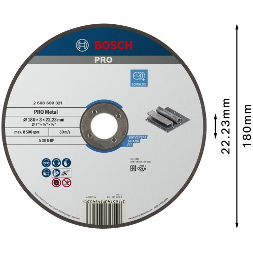 Disco de corte abrasivo PRO Metal, 180 x 3 x 22,23 mm, oSa