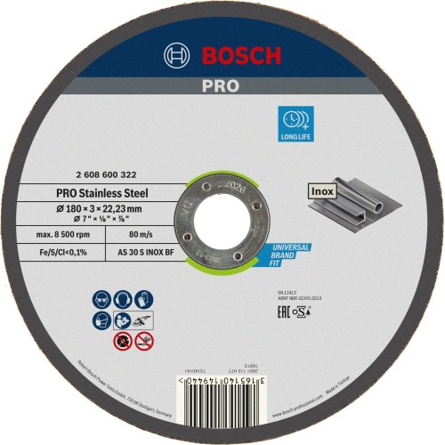 Disco de corte PRO Stainless Steel, 180 x 3 x 22,23 mm