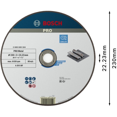 Disco de corte abrasivo PRO Metal, 230 x 3 x 22,23 mm, oSa