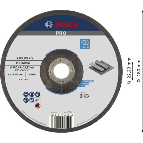 Disco de desbaste PRO Metal, 180 x 8 x 22,23 mm, oSa